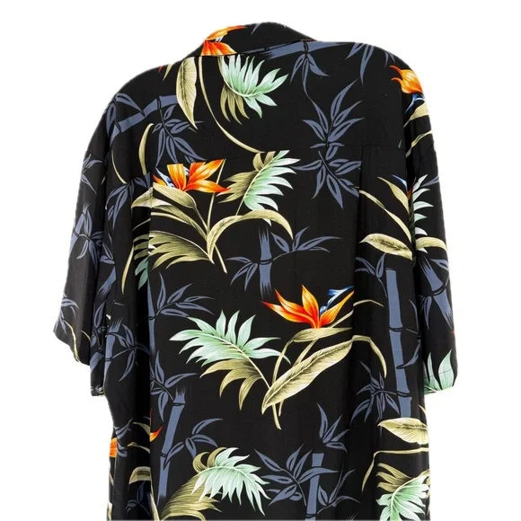 Paradise Found Hawaii Bamboo Paradise Black Hawaiian Shirt Men's Size Large - Picture 9 of 14